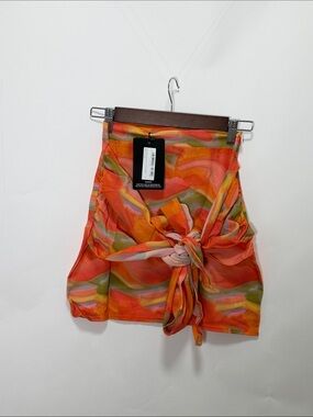 Women’s Tie-Front Printed Skirt — Orange Multi